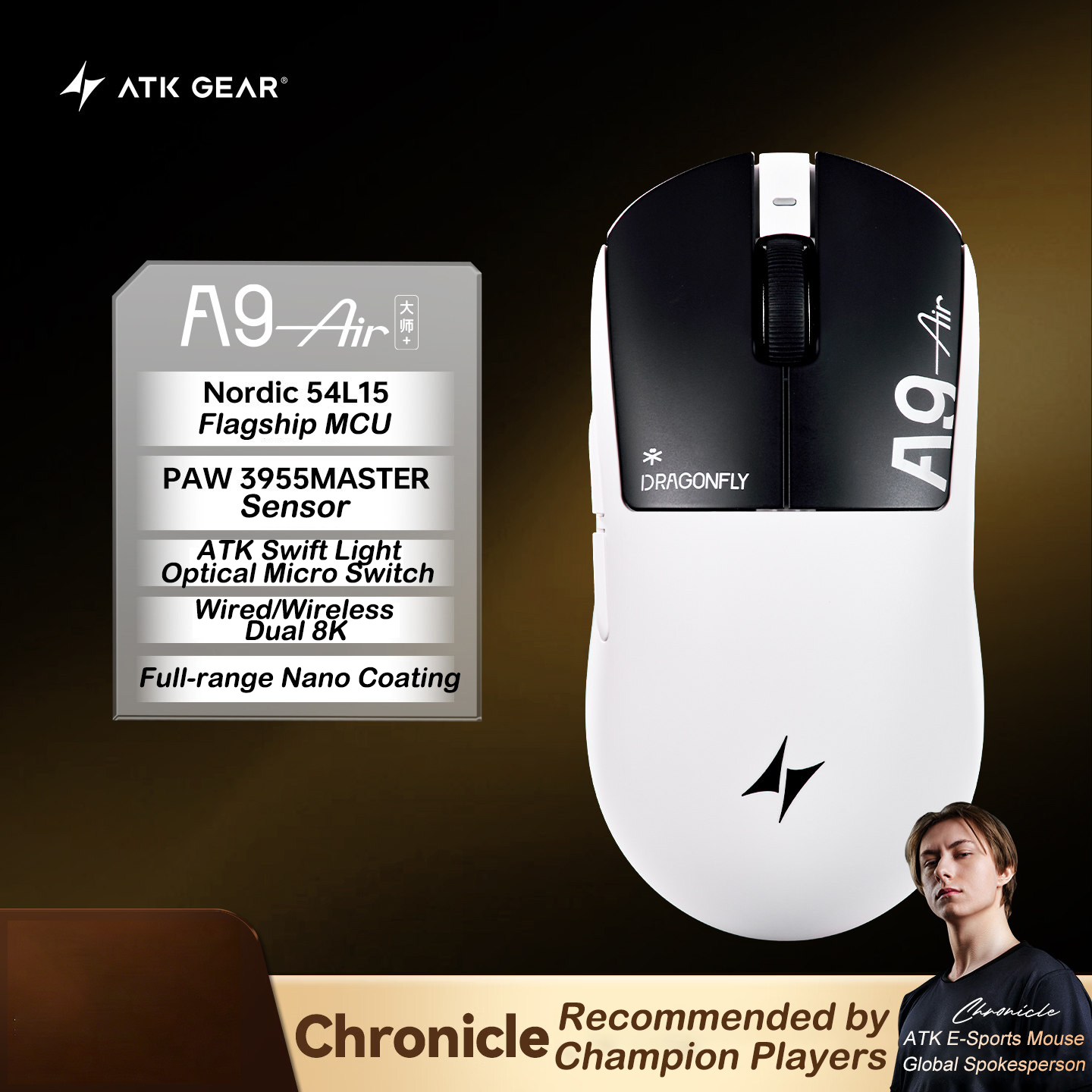 Ultimate Esports Gaming - Mysz gamingowa ATK A9 Air Ultimate